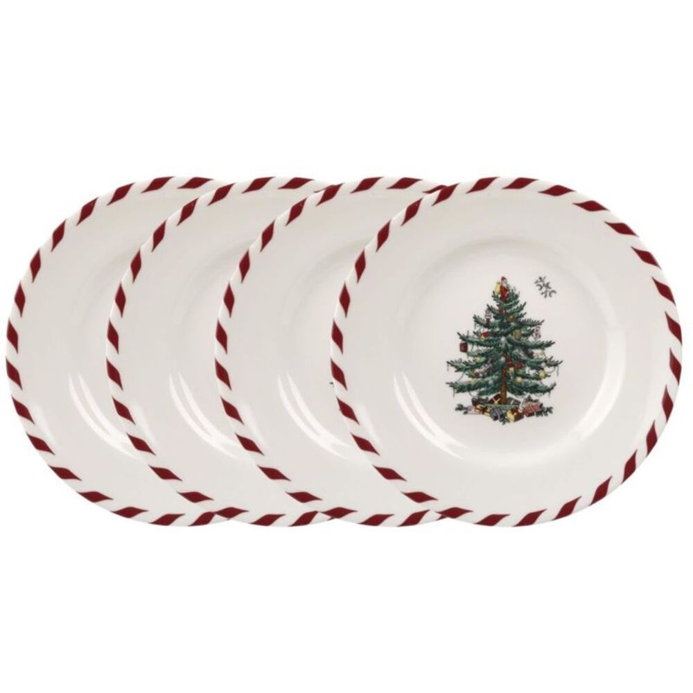 Spode Christmas Tree Set of 4 Canape Plates - Peppermint Design